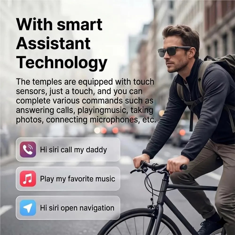AI Smart Glasses Translation Hands-Free Calling AI Chat Logging Music Playback Men Bluetooth Sunglasses Touch Control Camera