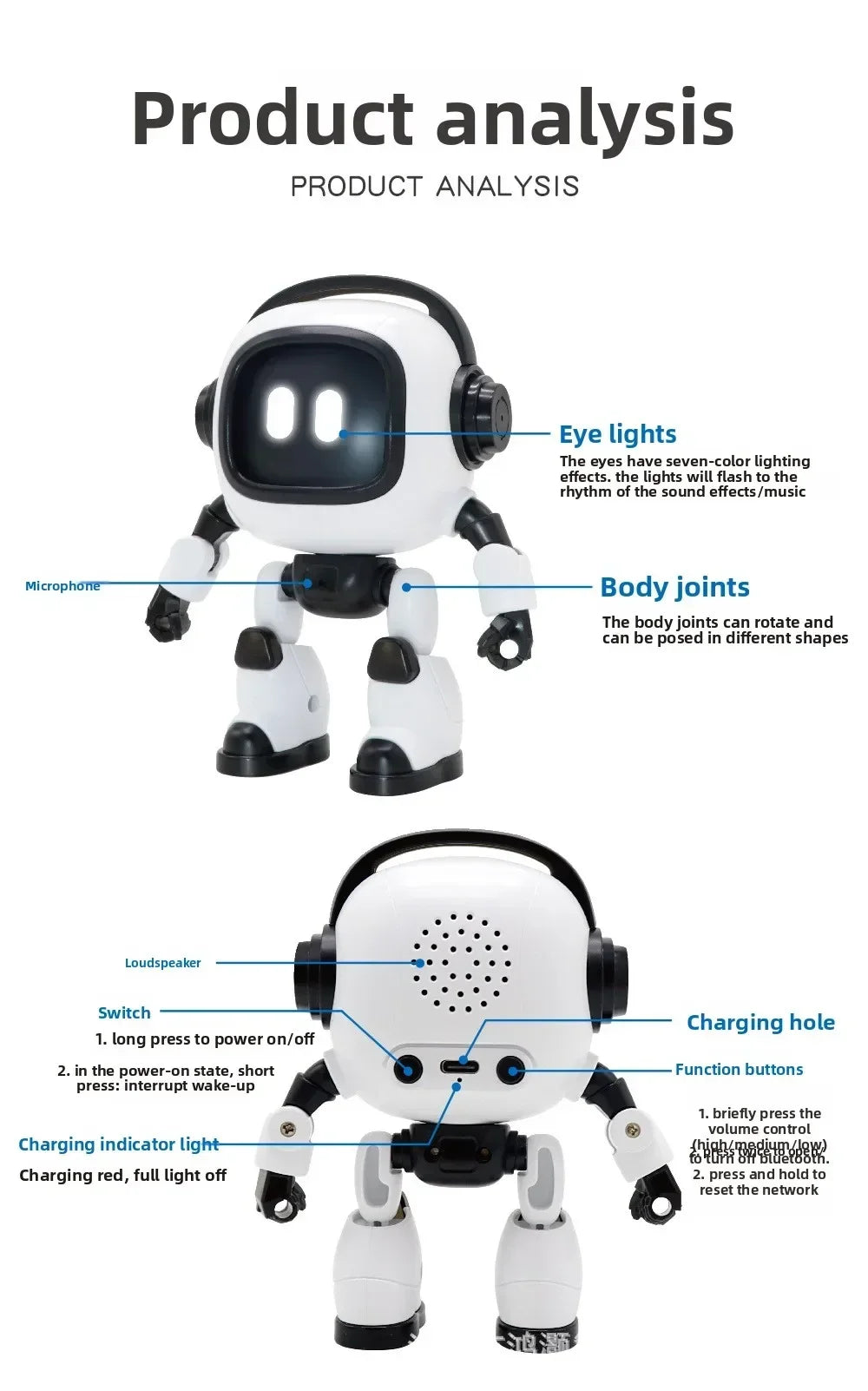 New AI Interactive Desk Robot with Voice Recognition Feature Talking Companion, Learning Games, Educational Toy for Kids