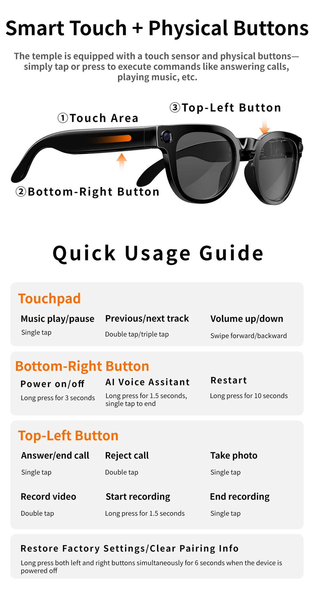 2026 AI Smart Glasses Translation Glasses 800W Pixel Camera Photo Video Recording WIFI Bluetooth 5.4 Waterproof Smart Sunglasses