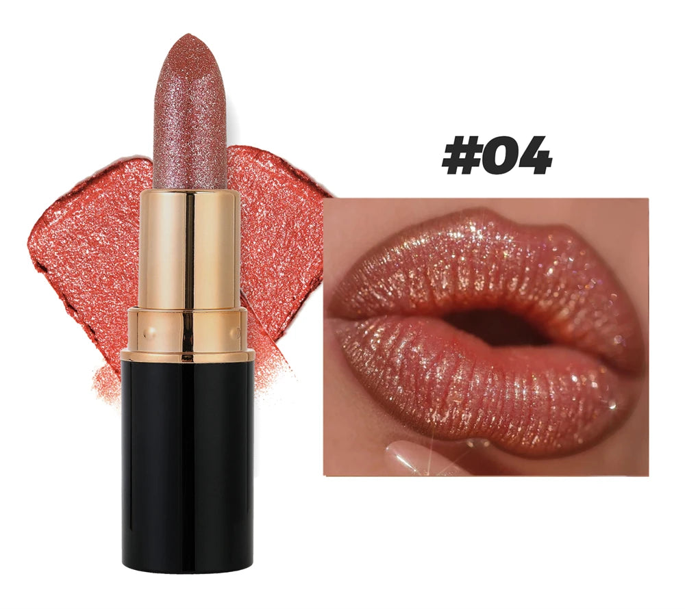 Glitter Metallic Lipstick Waterproof Long Lasting Diamond Pearlescent Lipstick Sexy Lipgloss Moisturizing Lips Makeup
