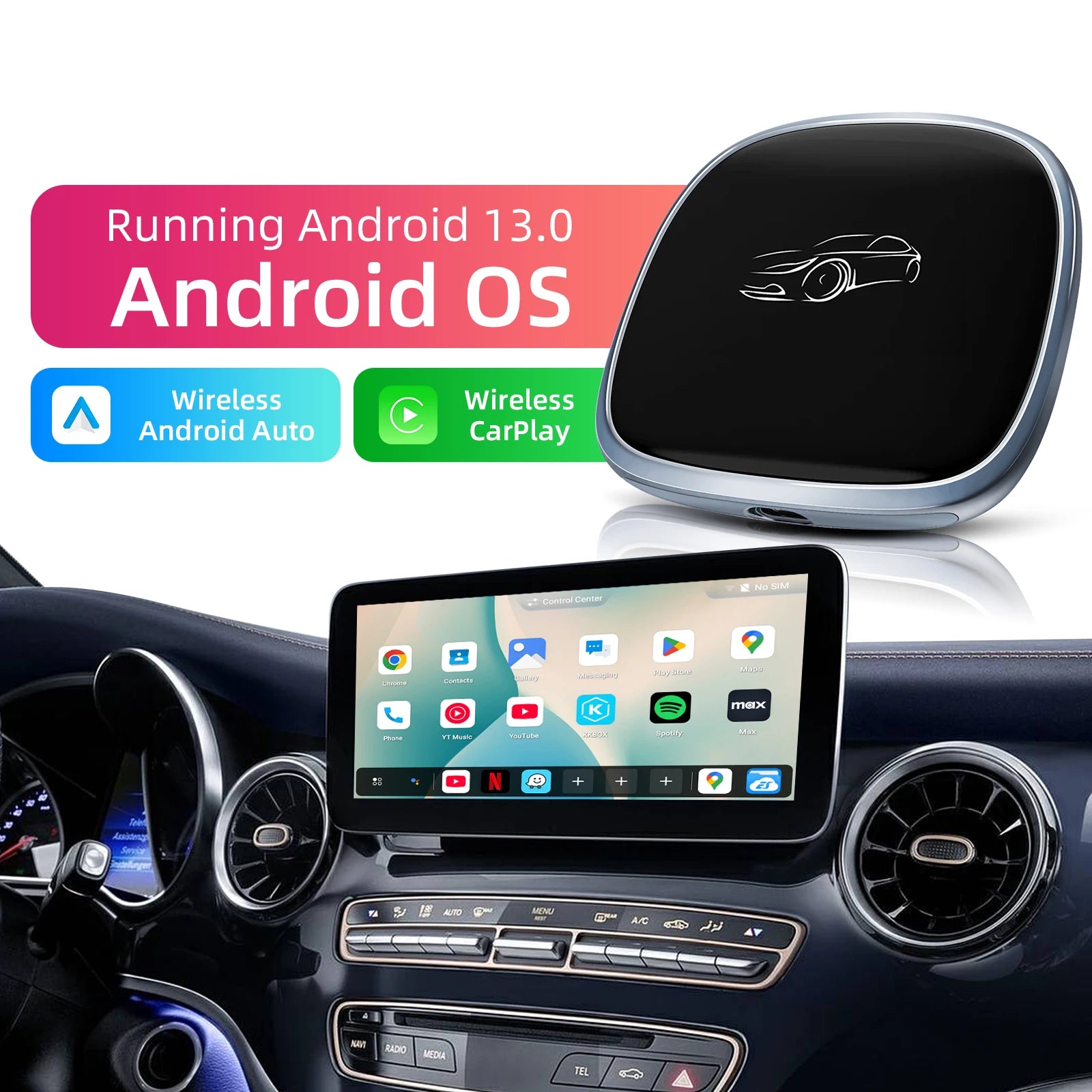 3-in-1 System Android 13 Car Video Ai Box for Wireless CarPlay Adapter/Android Auto, Ai Box Carplay with GPS, Bluetooth, Wifi