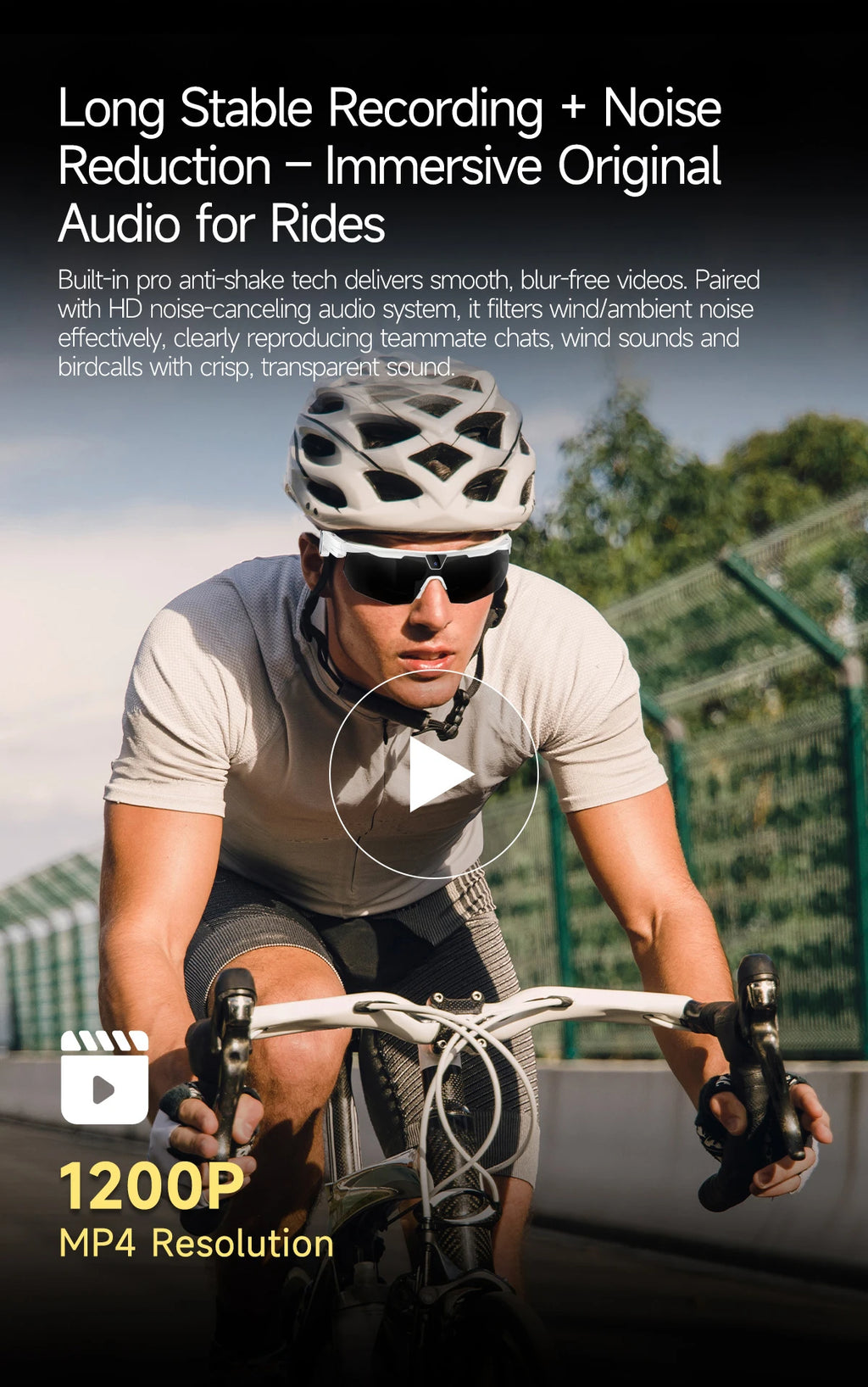 New AI smart glasses for outdoor cycling featuring an 800p camera and a compact, high-definition anti-shake action camera