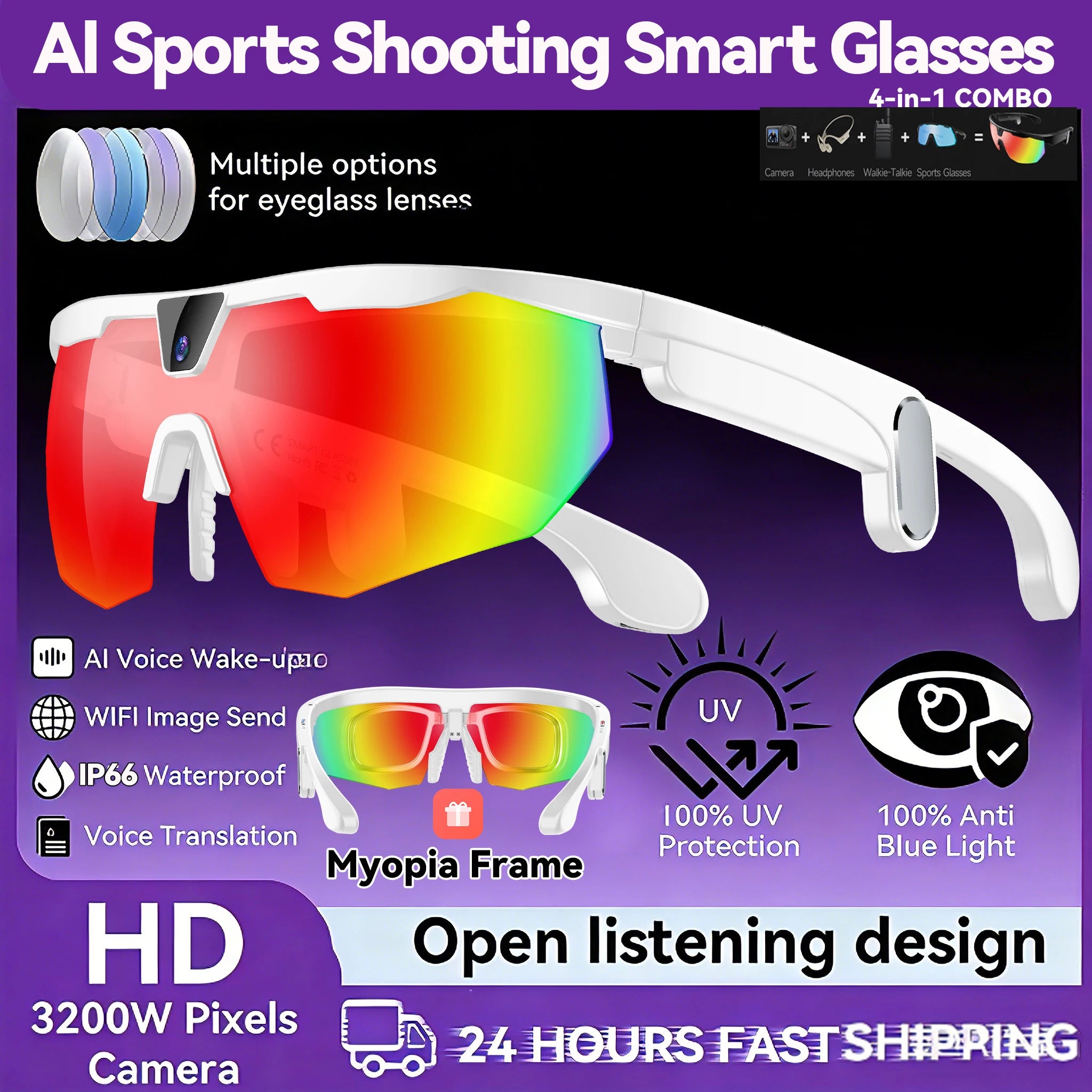 New AI smart glasses for outdoor cycling featuring an 800p camera and a compact, high-definition anti-shake action camera