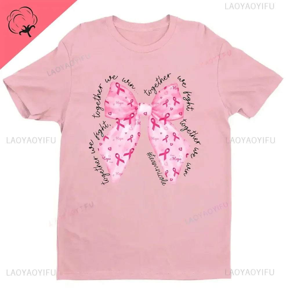 Breast Cancer Awareness We Wear Pink Awareness Ribbon Aesthetic Clothes Pink and White Tops Shirt