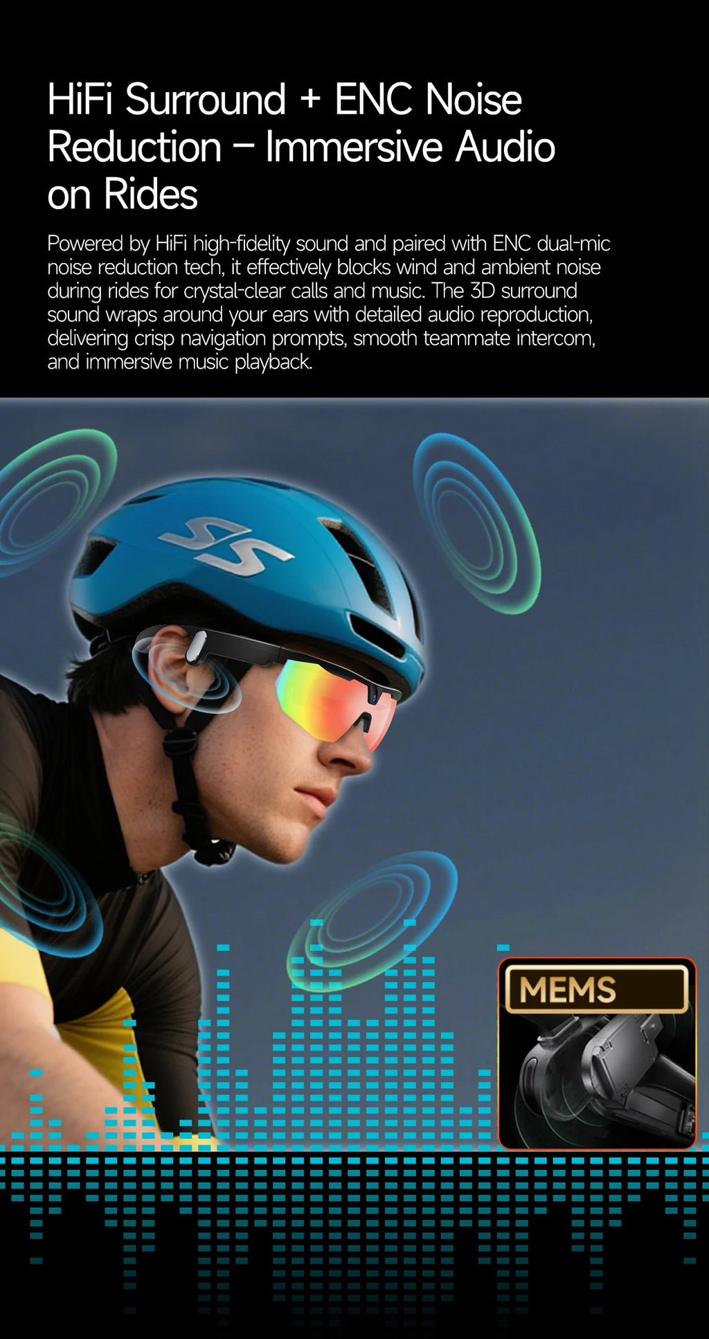 New AI smart glasses for outdoor cycling featuring an 800p camera and a compact, high-definition anti-shake action camera