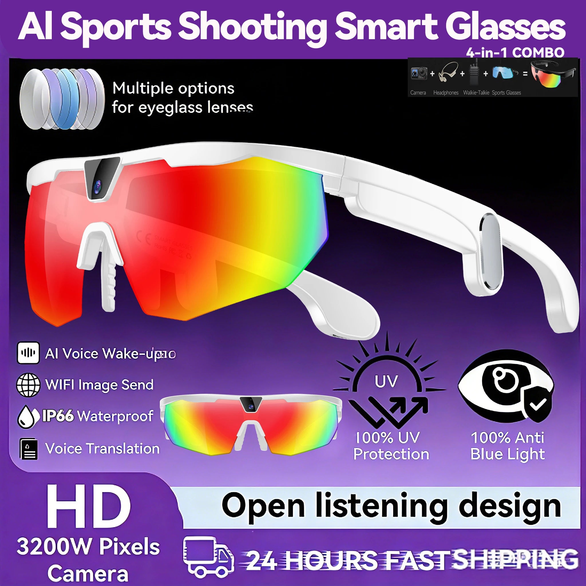 New AI smart glasses for outdoor cycling featuring an 800p camera and a compact, high-definition anti-shake action camera
