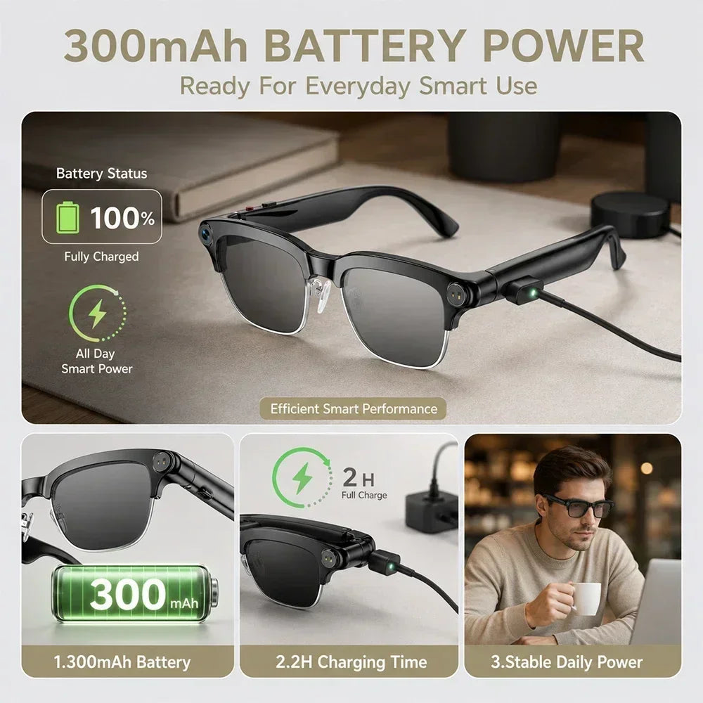 2026 New AI Smart Glasses 8MP Camera 1080P Video Recording Bluetooth Calling WiFi Transfer ENC Noise Reduction 300mAh Battery