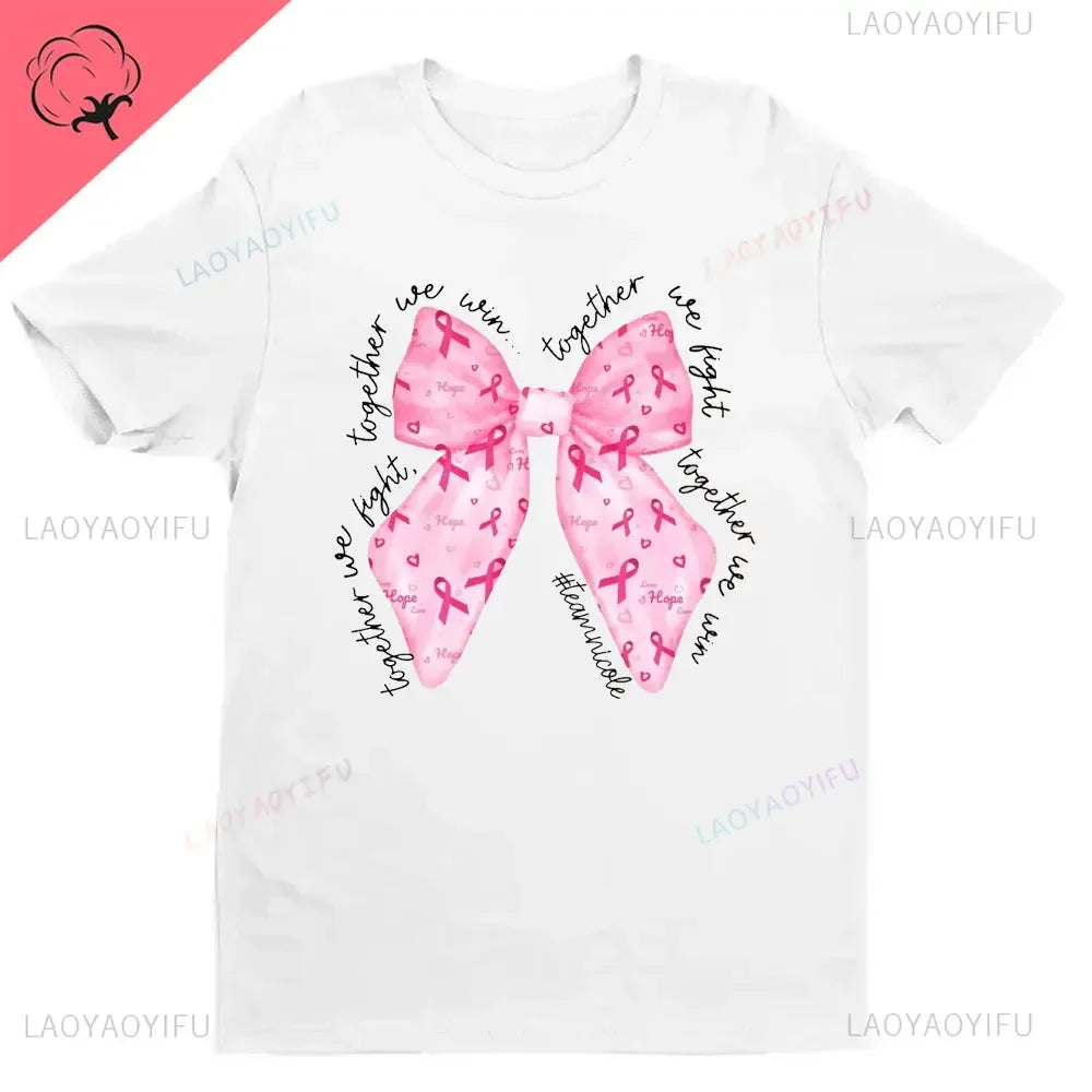 Breast Cancer Awareness We Wear Pink Awareness Ribbon Aesthetic Clothes Pink and White Tops Shirt