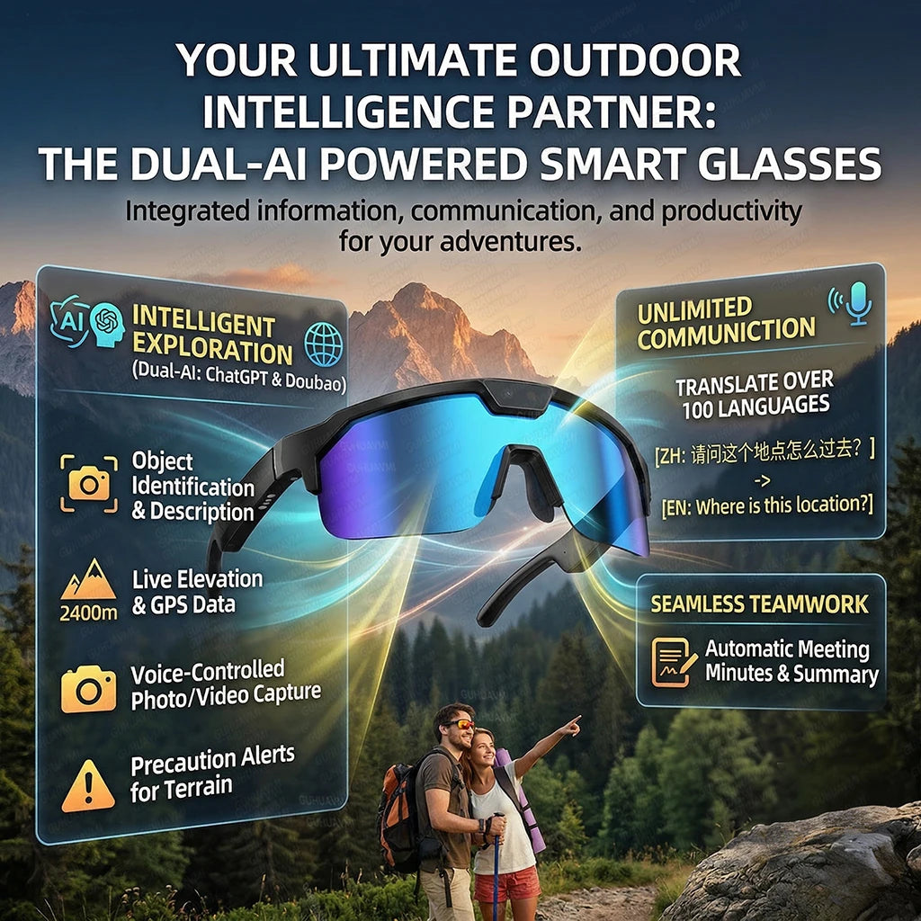 AI Smart Glasses With Camera 4K HD Video & Photo Capture, Real-Time Translation, 8MP Pixel Anti-shake Outdoor Sports Goggles Men