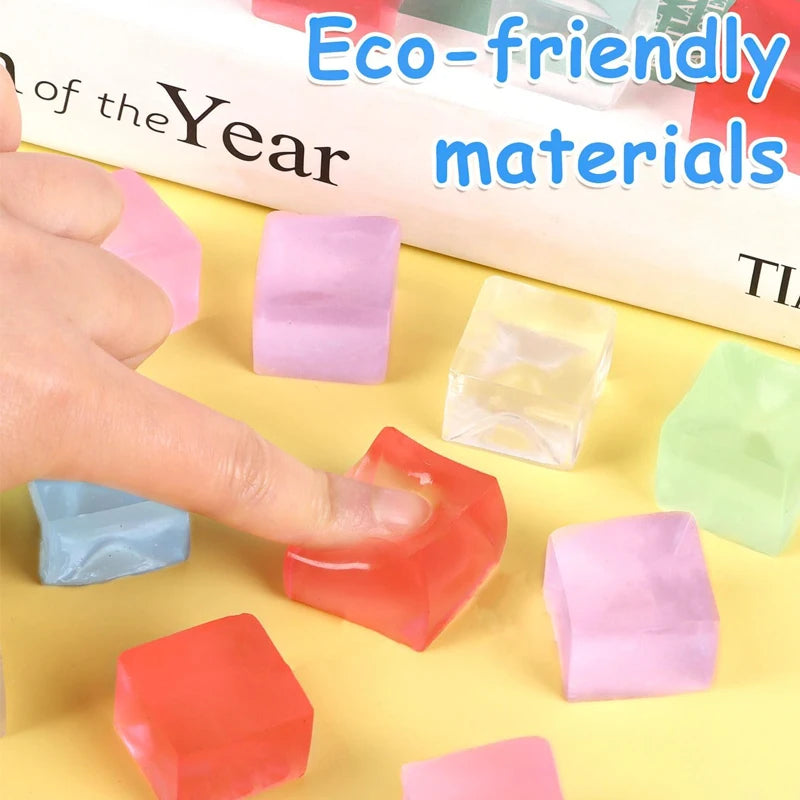 Squishy Fidget Toys Ice Cubes Soft Square Squeeze Sensory Stress Ball Anxiety Relief Party Favors Birthday Gifts Kids Boys Girls
