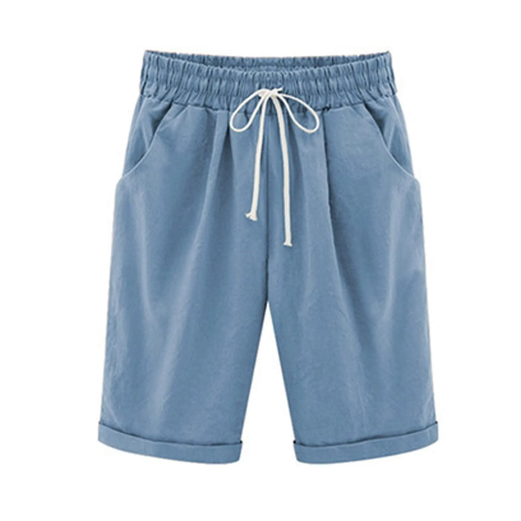 Five Point Pants For Women Summer Cotton Pants Plus Size High Waisted Shorts Lacing Beach Trousers Knee Length Workout Pocket