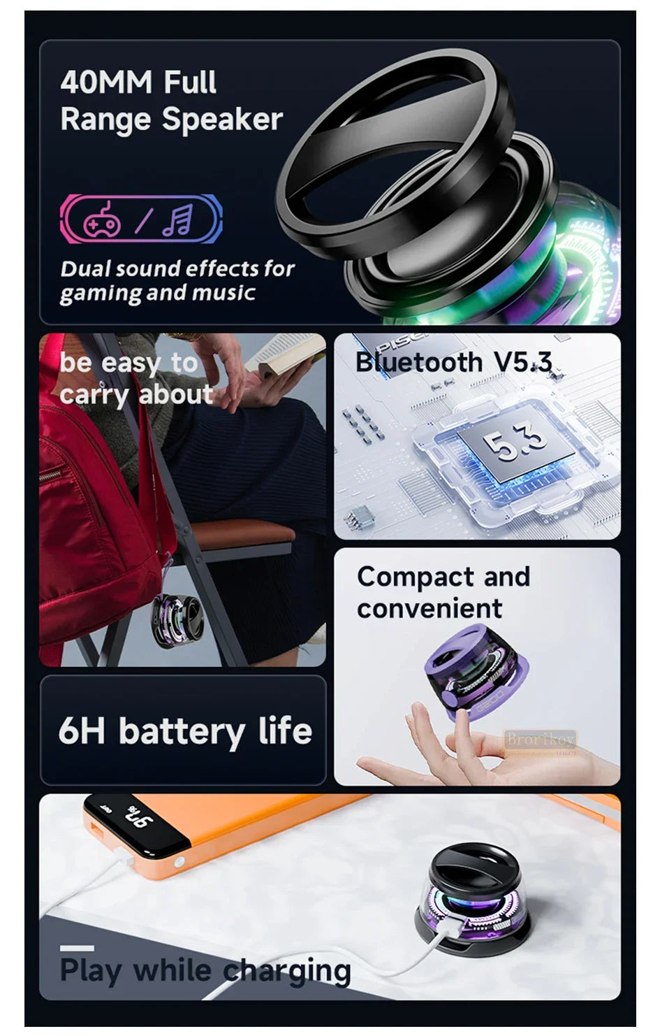 Wireless Bluetooth Speaker Gift Magnetic Bracket Portable High-sound Quality TWS interconnected LED Color Light Mini Speaker