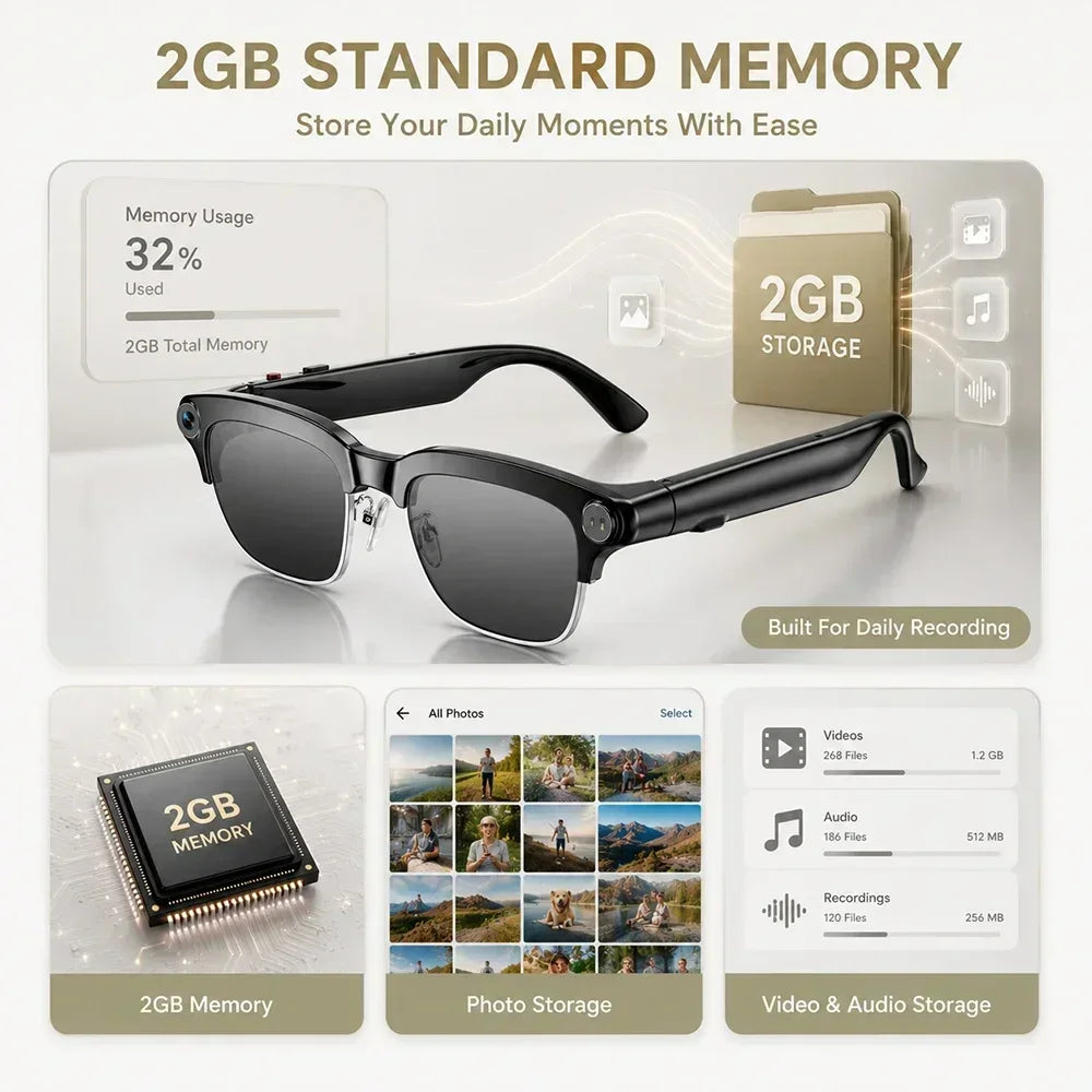2026 New AI Smart Glasses 8MP Camera 1080P Video Recording Bluetooth Calling WiFi Transfer ENC Noise Reduction 300mAh Battery