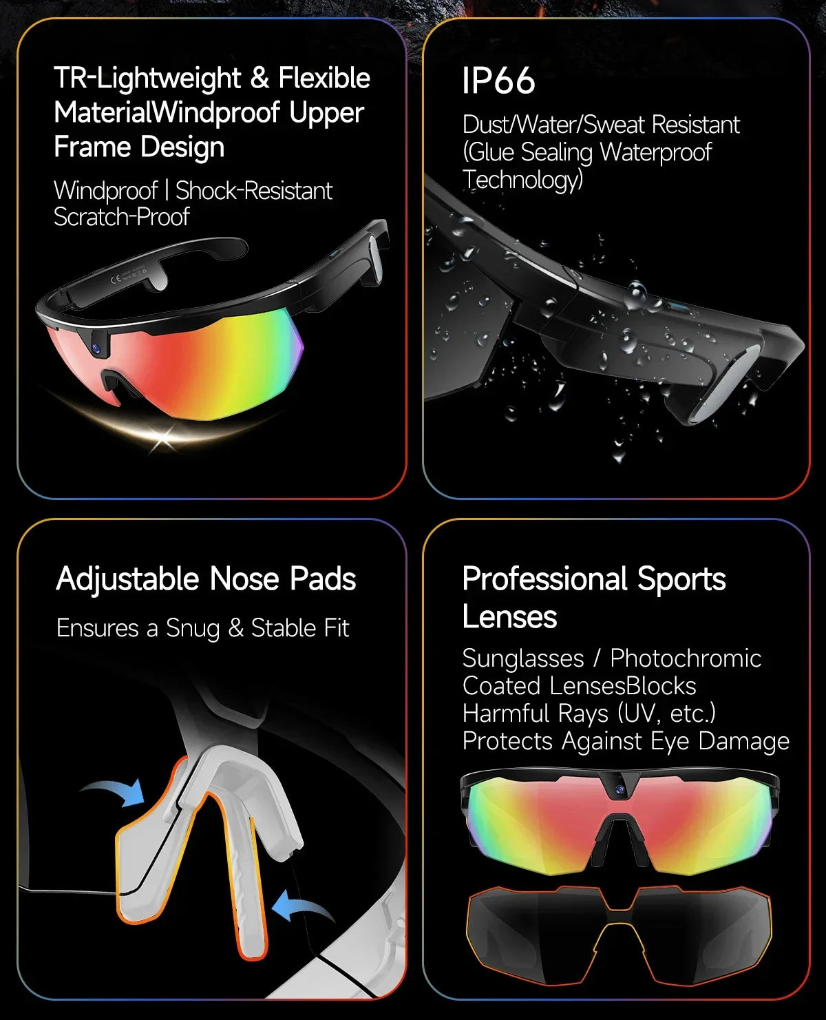 2026New AI Smart Glasses 1200P Camera 4K Anti-Shake Cycling Waterproof Goggles AI Voice Translator Call Open Ear Smart Sunglasse