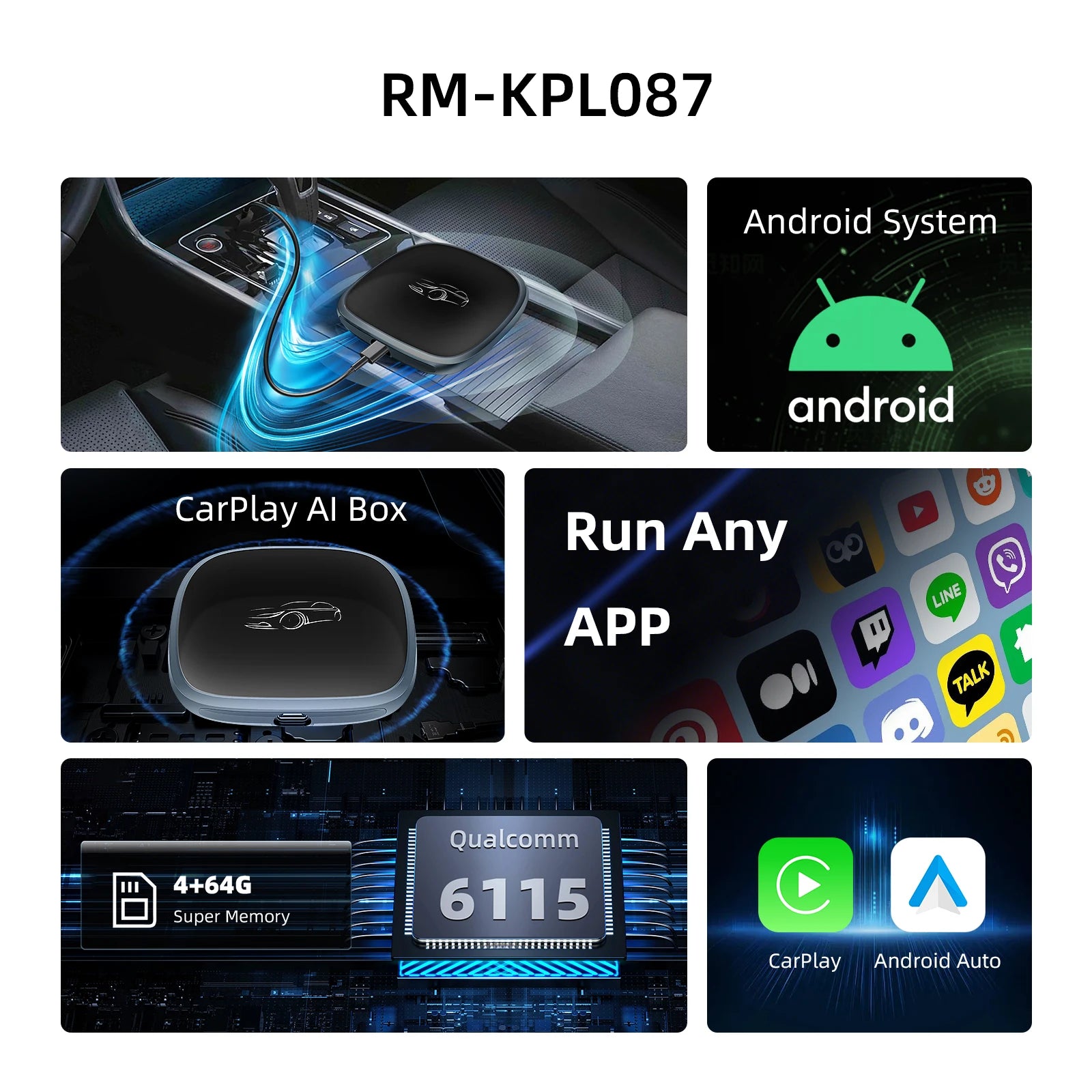 3-in-1 System Android 13 Car Video Ai Box for Wireless CarPlay Adapter/Android Auto, Ai Box Carplay with GPS, Bluetooth, Wifi