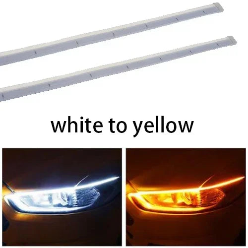 Car Daytime Running Light Flexible Waterproof LED Strip Universal Auto Headlights White Turn Signal Yellow Brake Flow Lights