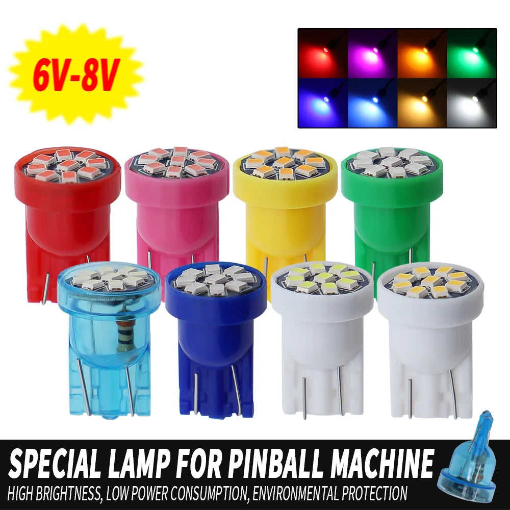 10PCS #555 AC DC 6V 6.3V Pinball Led Bulb 158 192 168 194 T10 Arcade Machine Game Car Light Flashlight White Blue Red Ice Blue