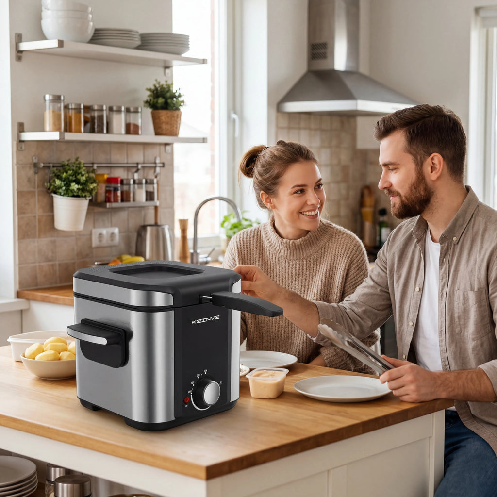 1.5L Electric Deep Fryer with Temp Control, Removable Lid With Odor Filter And Viewing Window, Immersion Frying Basket, 1000W
