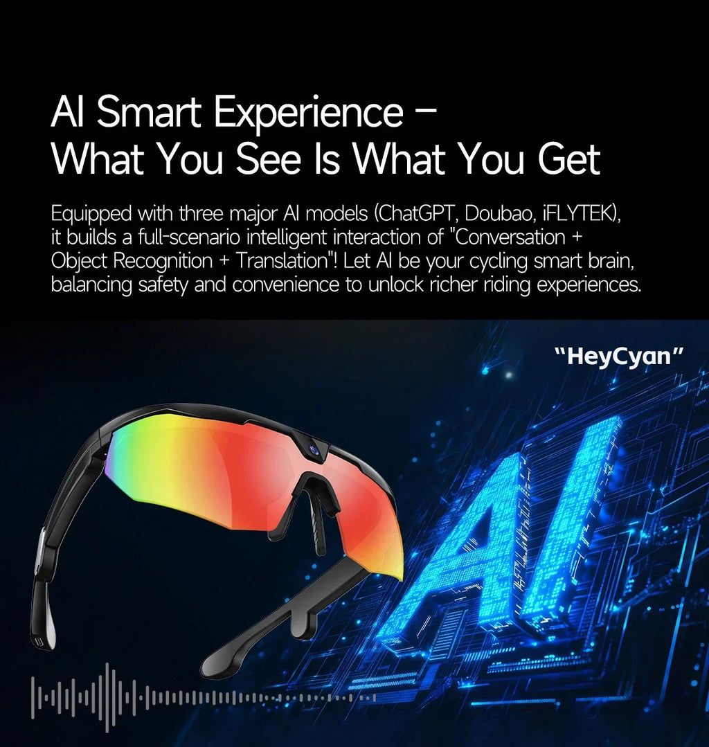 2026New AI Smart Glasses 1200P Camera 4K Anti-Shake Cycling Waterproof Goggles AI Voice Translator Call Open Ear Smart Sunglasse
