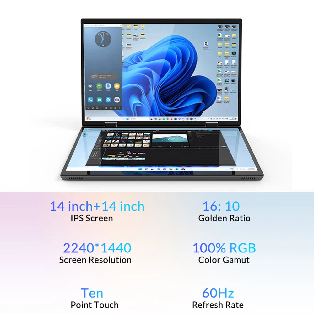 CRELANDER 14 "10.5"Yoga Laptop Intel 12th Gen N95 Processor M2 SSD 2K Dual Touch Screen Laptop Computer With Handwriting Mini PC