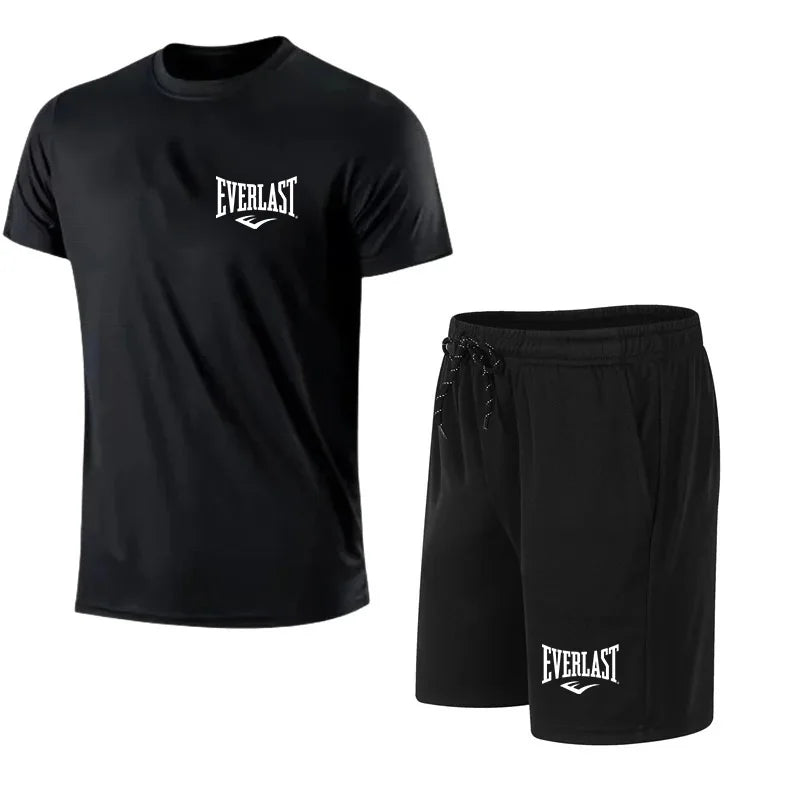 EVERLAST men's t-shirt and shorts 2 pcs. Short Sleeve Breath Rest Set Sport Jogging Gym Set Brand Clothing With Print