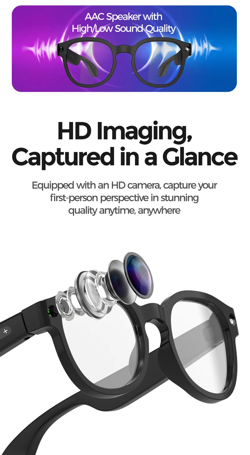 AI Smart Glasses Translation Glasses 8MP HD Camera 4K Shooting Image Bluetooth Call Recording Music Photo Recognition Sunglasses