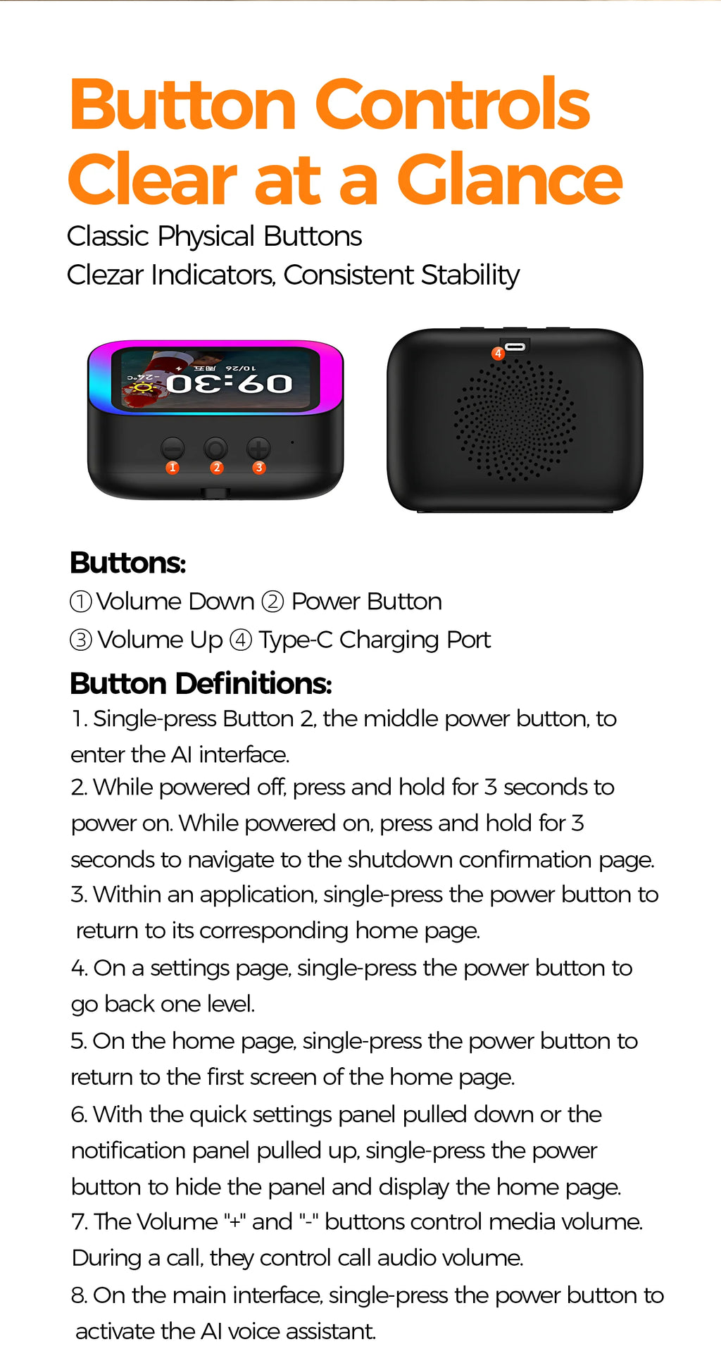 AI Bluetooth Speaker 5.4 AI voice assistant HD Touch Screen Display Electronic Album Alarm Clock Hands-free Calling