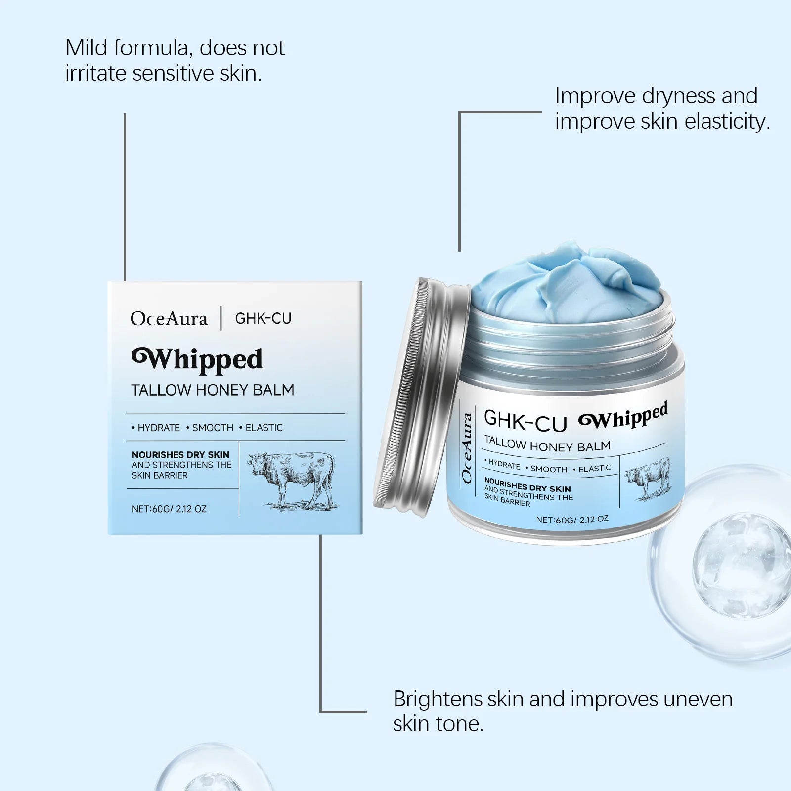 60g Beef Tallow Honey Balm Repair Moisturizer For Mature Dry Sensitive Skin Brightening Even Skin Whipped Tallow Honey Cream
