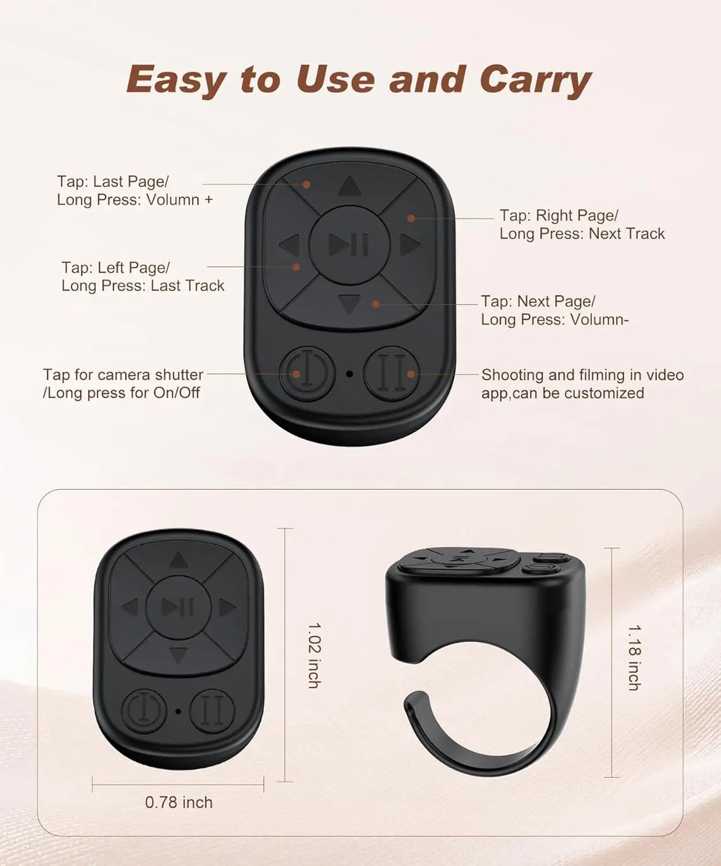 TikTok Scrolling Ring Bluetooth Remote Control Page Turner Camera Shutter Video Music Controller for iPhone iPad Android