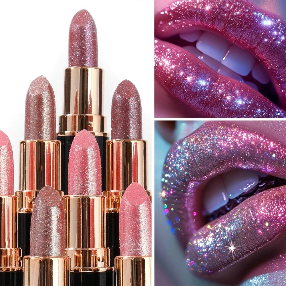 Glitter Metallic Lipstick Waterproof Long Lasting Diamond Pearlescent Lipstick Sexy Lipgloss Moisturizing Lips Makeup