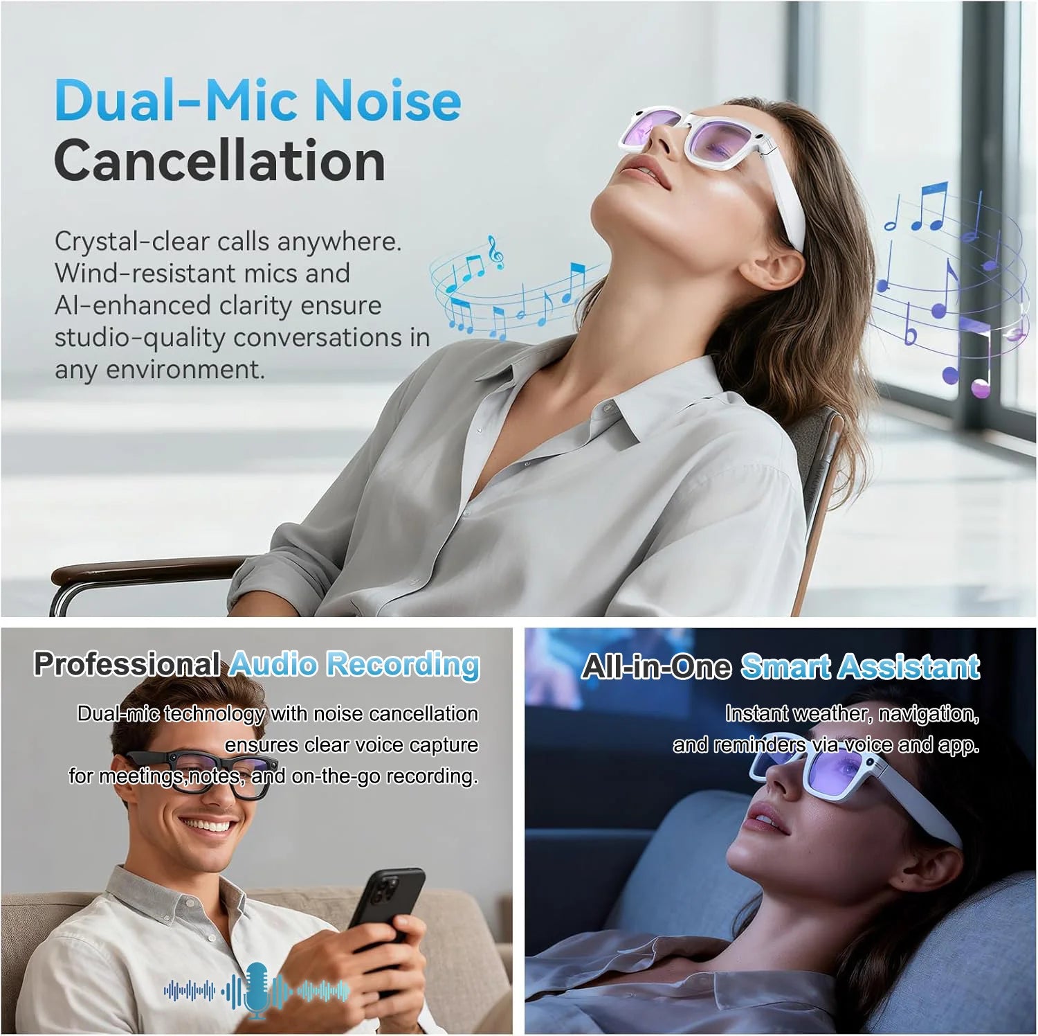 2026 New AI Smart Glasses AI Translation 800W HD Camera 4K Shooting Image Conversation Recording Listening To Music SmartGlasses