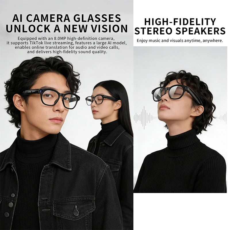 2026 New AI Smart Glasses 800W HD Supports Live Broadcast Shooting and Recording Audio and Video Call Translation Smart Glasses