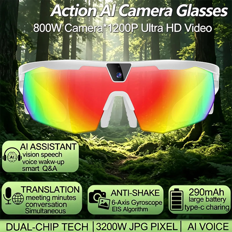 2026 AI Skiing Smart Glasses 800W HD Anti-shake Camera Goggles 3D Surround Sound AI Chat Call UV400 Sport Sunglasses Men Outdoor