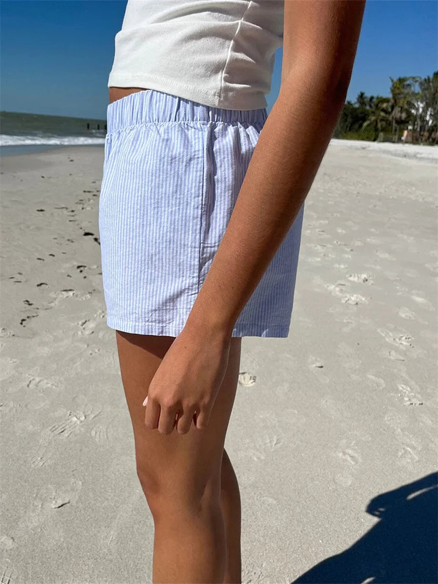 Baggy Stripe Shorts Y2k Loungwear Summer Women Casual Holidays Beach Short Pants Outfits with Pocket Plaid Pajama Short Homewear