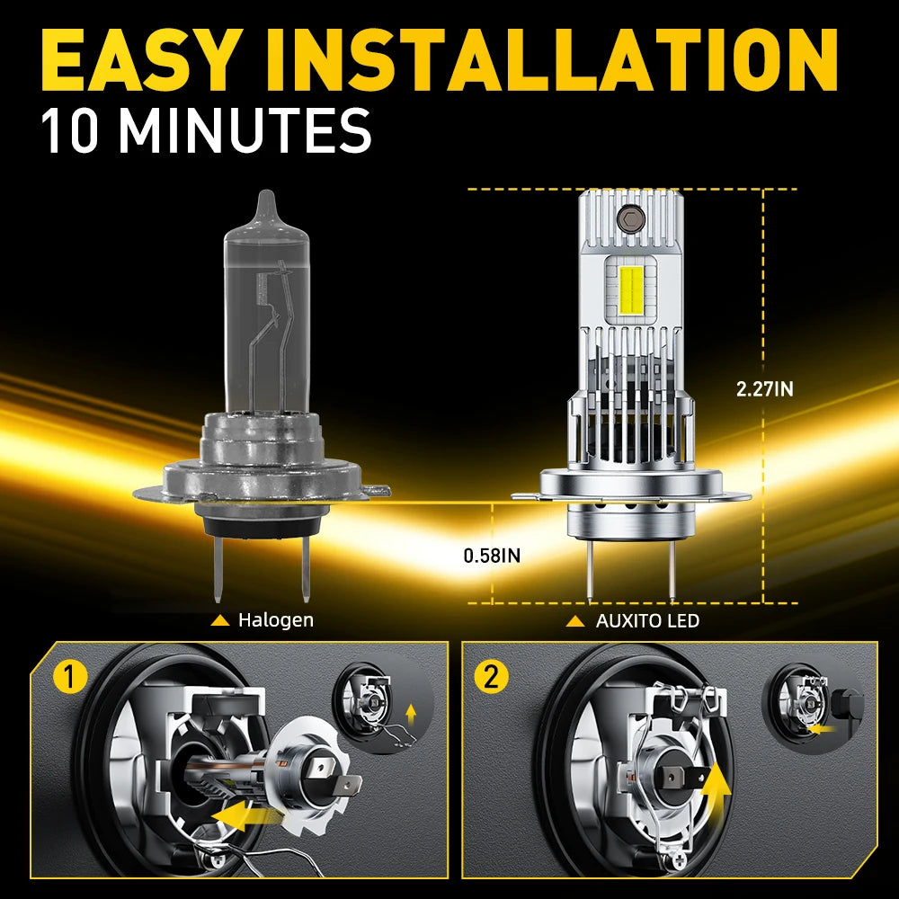 AUXITO 2Pcs Turbo H7 Canbus LED High Power Healight Bulb 70W H7 LED Error Free Super Bright 30000LM Automobile Driving Lamp 12V