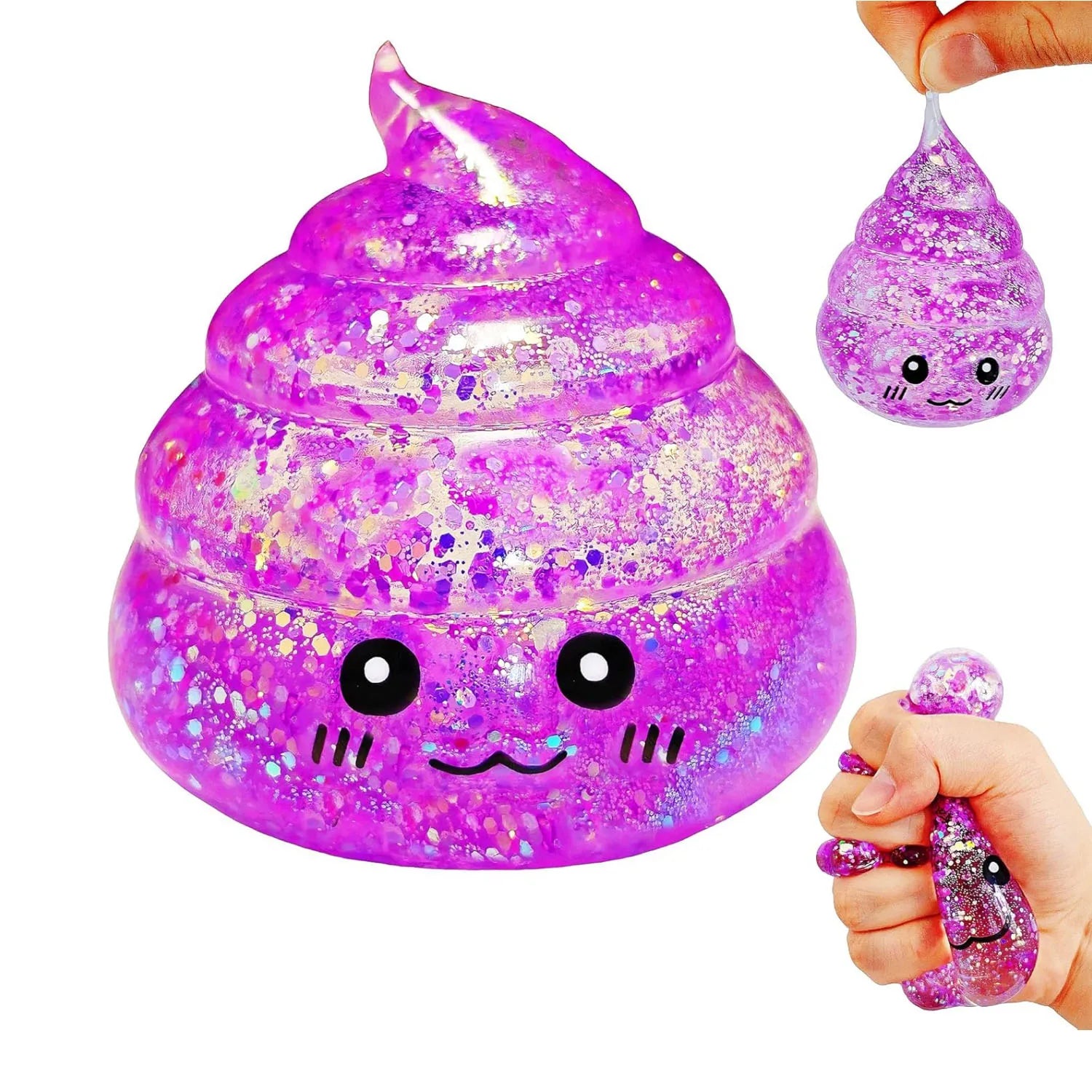 Novelty Squishy Poo Stress Ball Squishies Toys Glitter Funny Stretch Squeeze Fidget Toys for Kids Adults Fool's Day Prank Gift