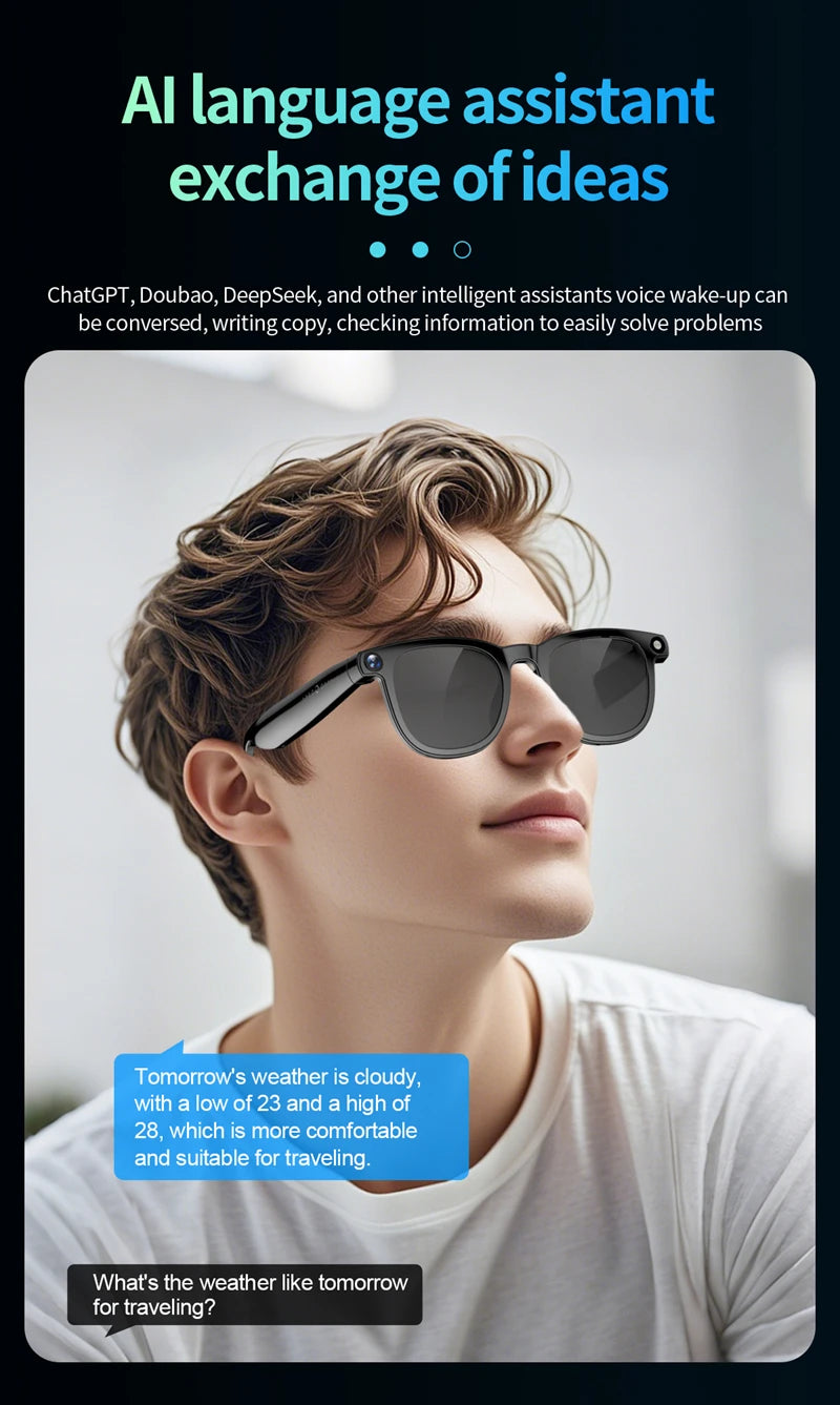 AI Smart Glasses 800W HD Camera Black Technology Image Translation Chat GPT Video Call Photo Waterproof For Men Women