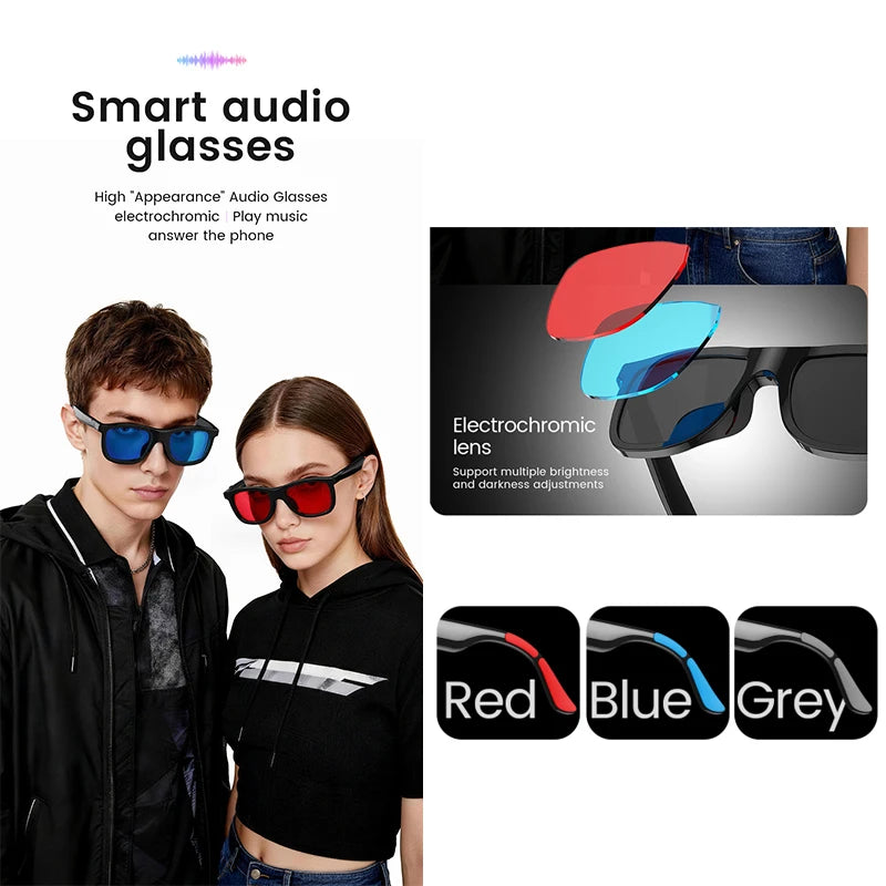 AI Smart Audio Glasses Touch To Color Changing 38g HD Call Sunglasses Noise-reducing Music Play AI Audio Glasses Men Women