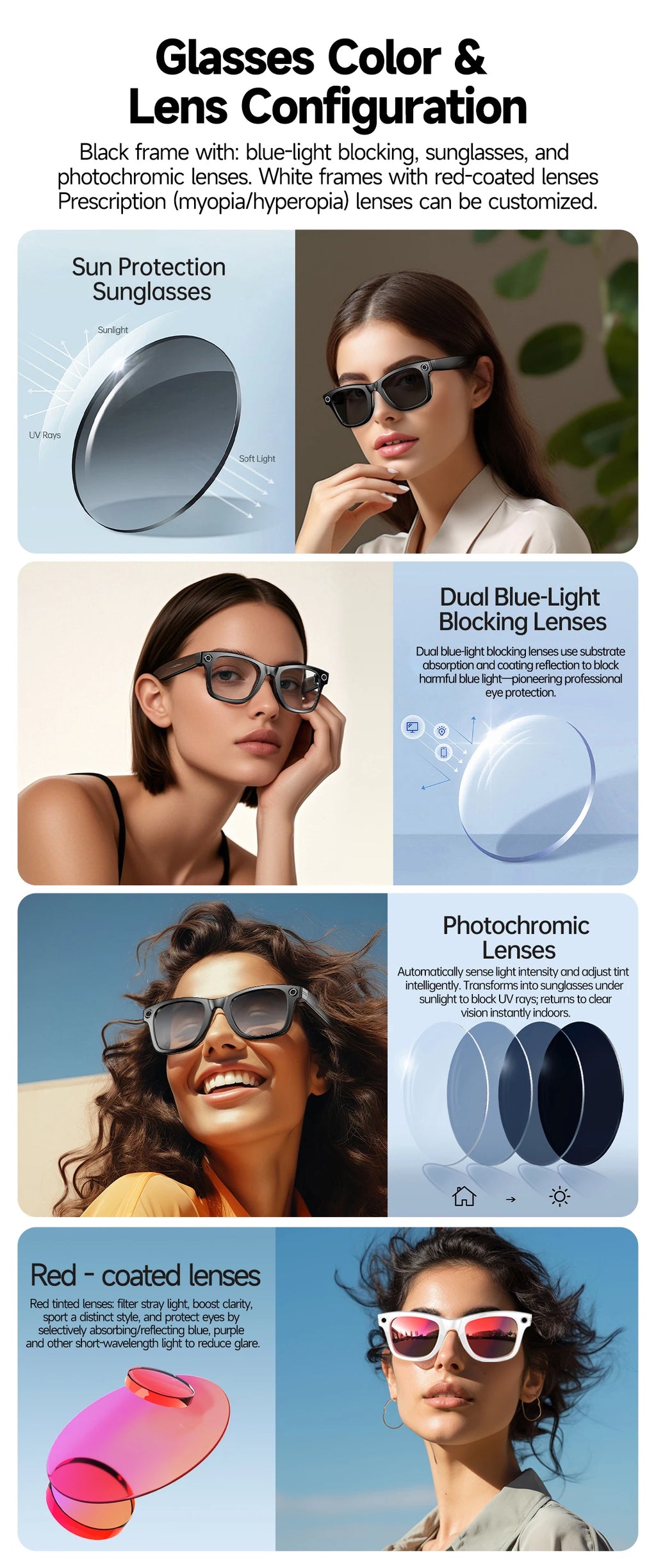 AI Smart Glasses 800W Anti Shake Camera Video Recording Languages Translation Sunglasses For Man Woman Bluetooth Call Music Play