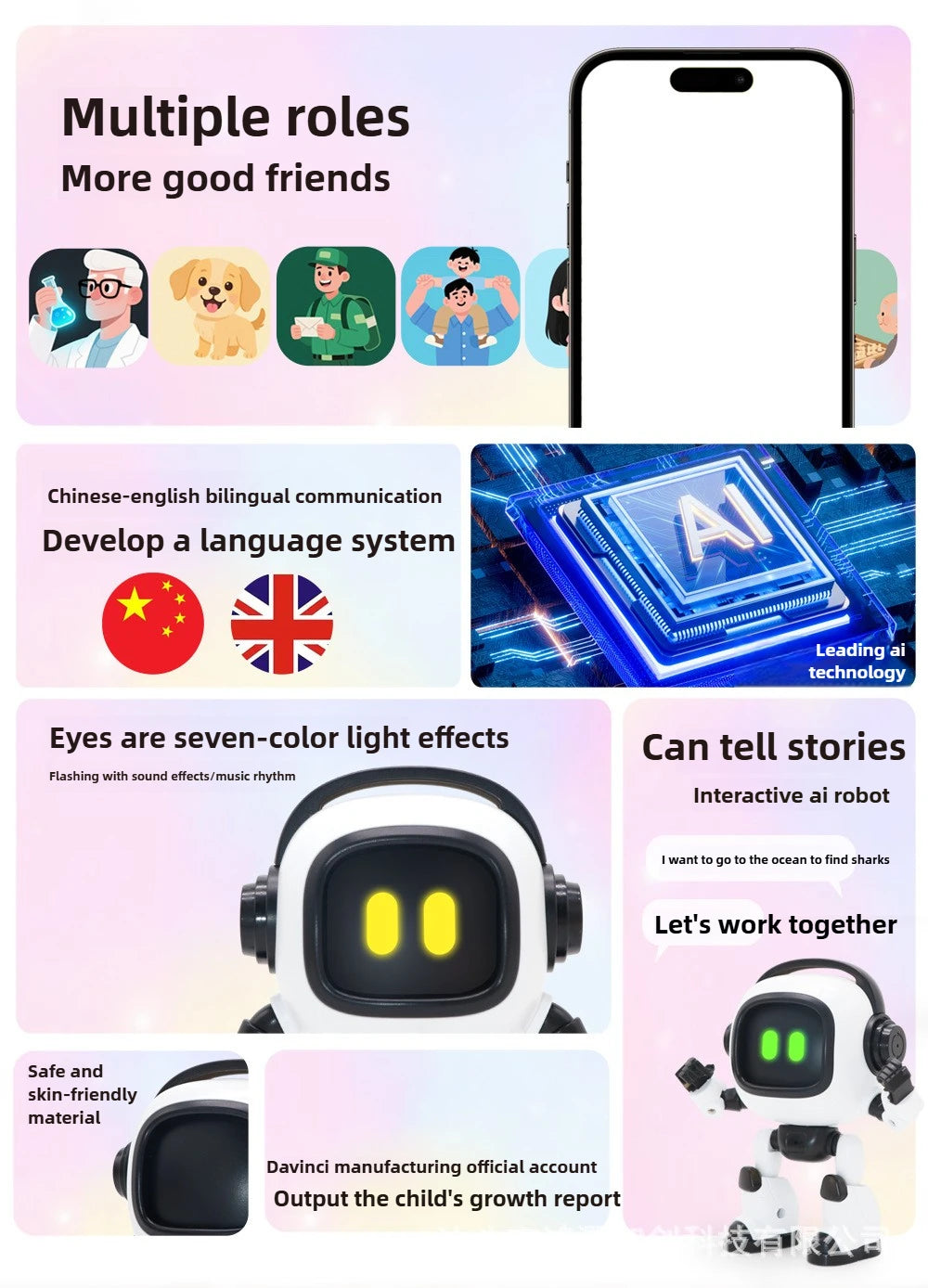 AI Interactive Desk Robot with Voice Recognition Feature Talking Companion, Learning Games, Educational Toy for Kids