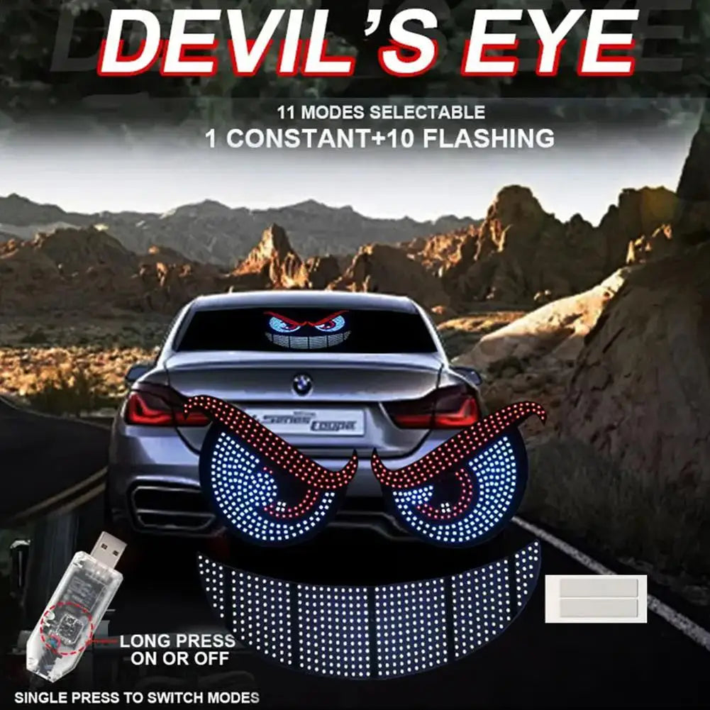 New Car Dynamic Devil's Eye Light LED Rear Windshield Decorative Warning Light With 11 Modes For Auto Modification Accessories