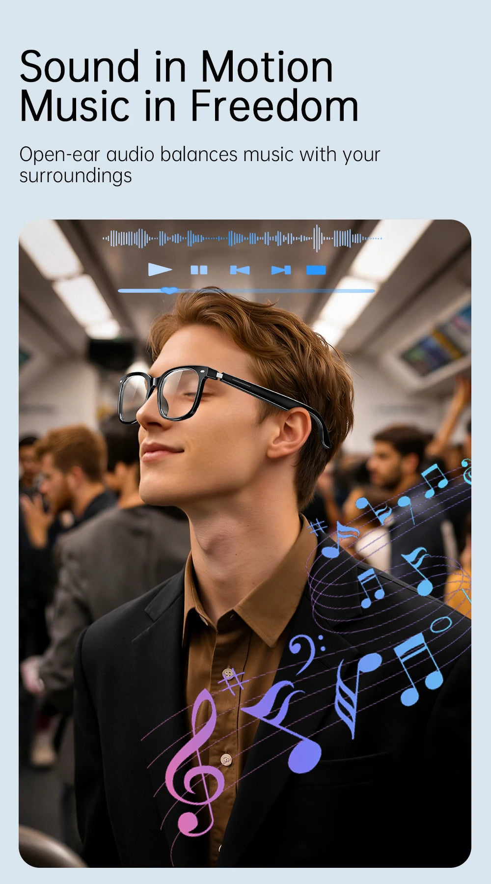 AiMB V6 Max AI Smart Glasses Blue Light Blocking UV400 Bluetooth 5.4 Voice Assistant Music Calls Dual Speakers Camera Control