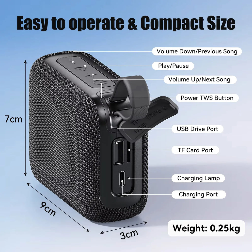 Bluetooth Speakers TWS 10W Enhanced Bass Portable Outdoor Wireless Speaker 30Hrs IP7 Waterproof Shower Speaker Bluetooth 5.3
