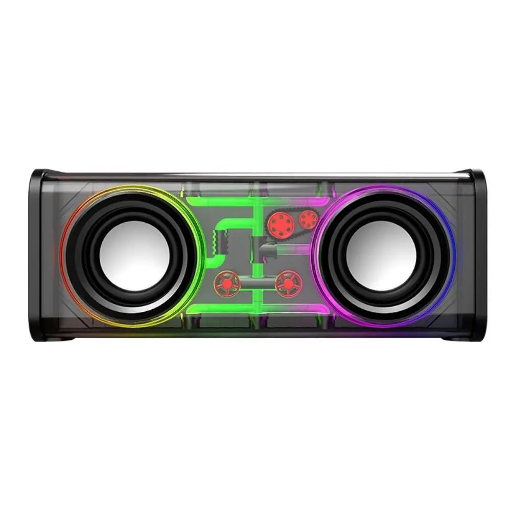 Bluetooth 5.0 V8 Transparent Mecha Speakers Double Bass Diaphragm TWS Stereo Wireless Double Bass 1800mAh Battery RGB Light