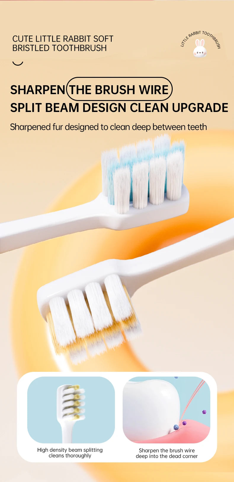 Kid's cartoon rabbit soft  toothbrush gently cleans