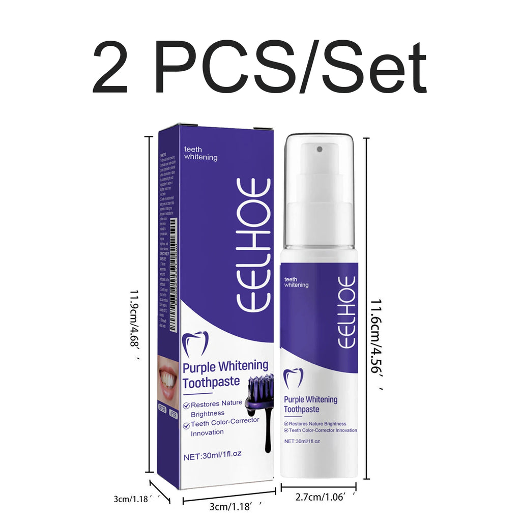 Purple Toothpaste Teeth Whitening Remove Yellow Stains Fights Tartar Fresh Breath Oral Hygiene Teeth Care Cleaning Toothpaste