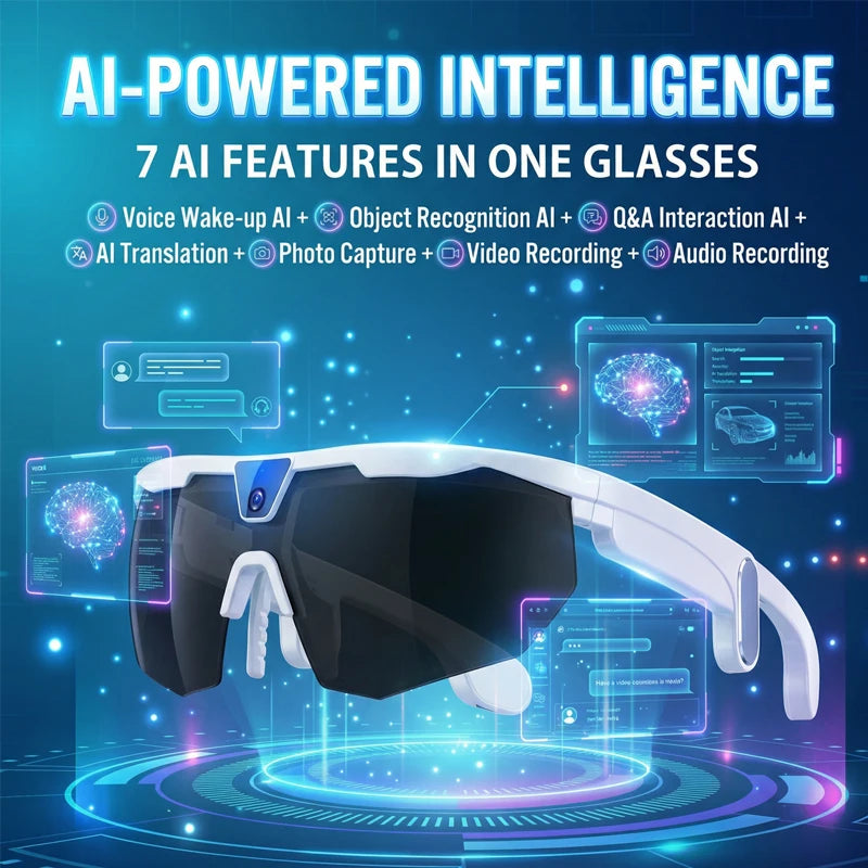 AI Sports Smart Glasses With Camera 2026 Outdoor Cycling Headphones Touch Control Windproof Bluetooth Translation Sunglasses