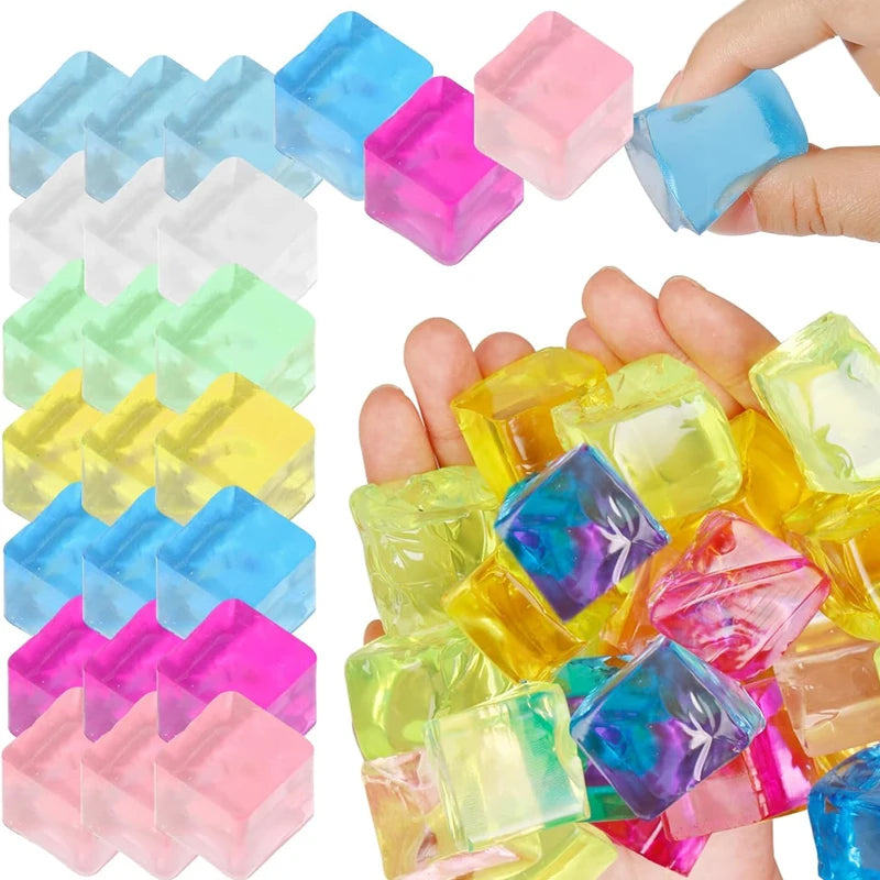 Squishy Fidget Toys Ice Cubes Soft Square Squeeze Sensory Stress Ball Anxiety Relief Party Favors Birthday Gifts Kids Boys Girls