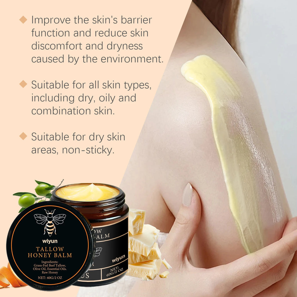 Beef Tallow Honey Moisturizer  Whipped Tallow Face Cream Body Lotion Non Greasy Nourishing Fast Absorption Skin Care