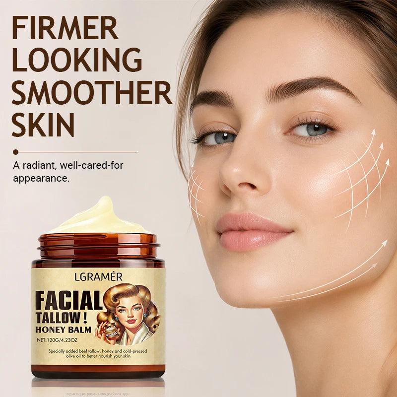 Facial Tallow Honey Balm Cream,Natural Nourishing Beef Tallow Face Cream & Olive Oil,Hydrating Moisturizer for Daily Skin Care
